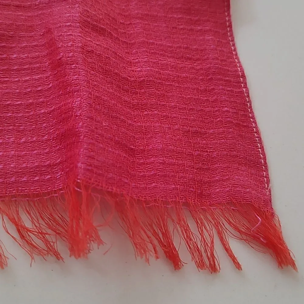 J. Jill Beachy Fringed Striped Linen Blend Wrap Scarf in Pink and Orange